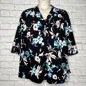 Lane Bryant Floral Tunic Women’s 14 / 16 V-Neck Bell Sleeve Top High-Low Blouse